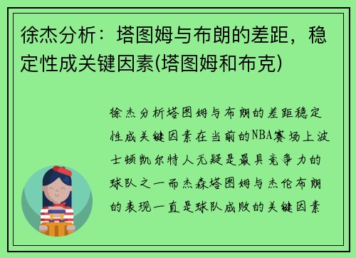 徐杰分析：塔图姆与布朗的差距，稳定性成关键因素(塔图姆和布克)