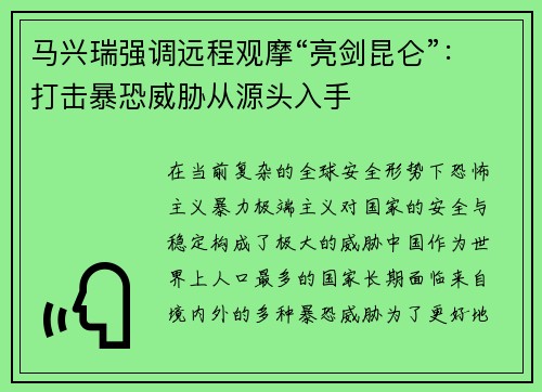 马兴瑞强调远程观摩“亮剑昆仑”：打击暴恐威胁从源头入手