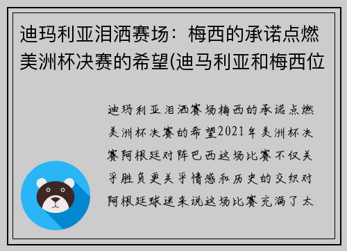 迪玛利亚泪洒赛场：梅西的承诺点燃美洲杯决赛的希望(迪马利亚和梅西位置)