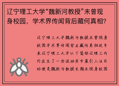 辽宁理工大学“魏新河教授”未曾现身校园，学术界传闻背后藏何真相？